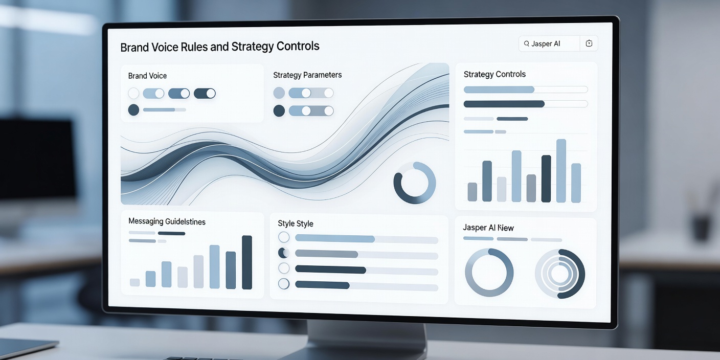 Jasper AI dashboard showing brand voice rules and strategy controls